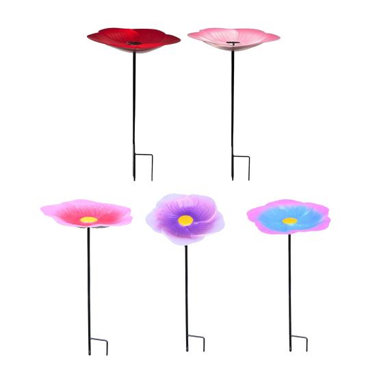 Flower Bird Bath Iron Bird Feeder Tray with Stake Outdoor Water Feeder Flower Bird Bath Bowl for Garden Decoration Bird Lovers Gift