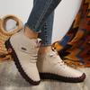 Fashion Brown PU Leather Flat Ankle Boots for Women 2024 Trend Lace Up High Top Sneakers Woman Comfy Soft Sole Casual Shoes Botas Mujer