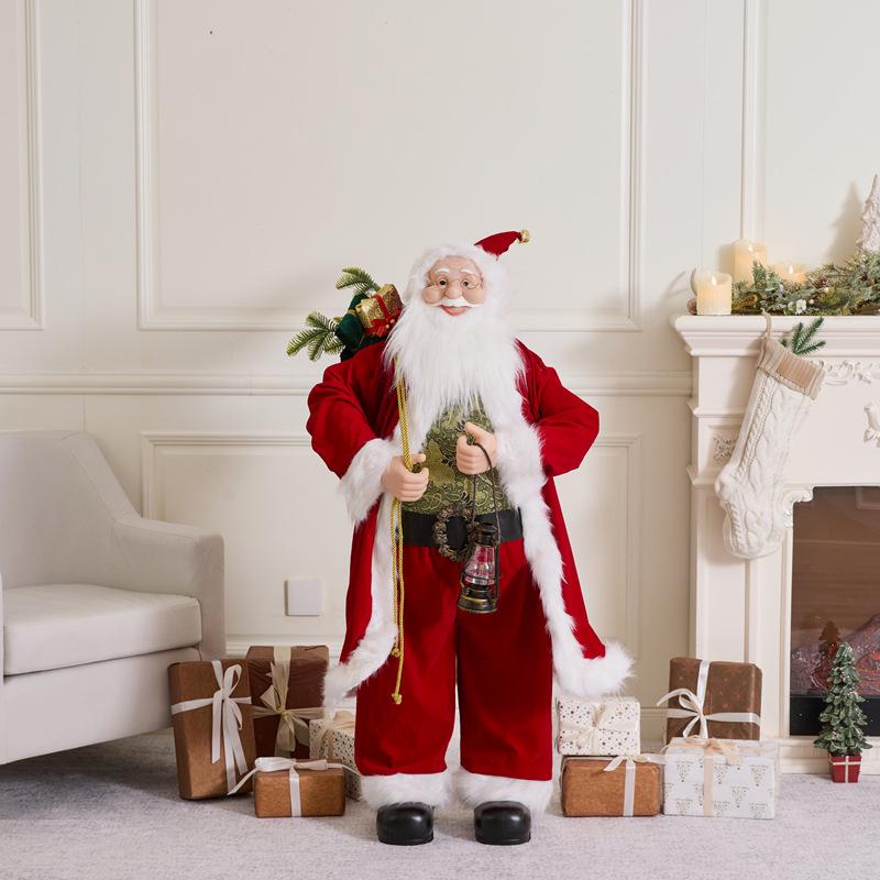 Red Plum Standing Santa Claus with Christmas Tree Sequin Figurine - Holiday Window Display Ornament
