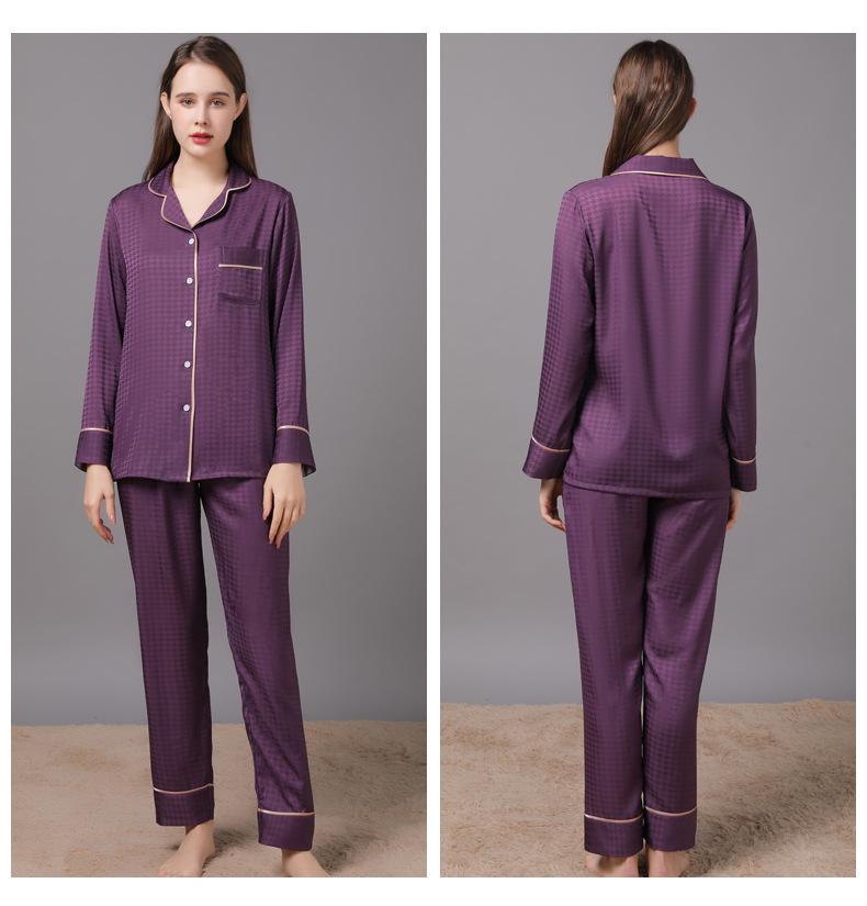2022 Jarní a podzimní pár pyžam z ledového hedvábí - Dámské a pánské dlouhé kalhoty, nadměrná velikost, domácí oblečení