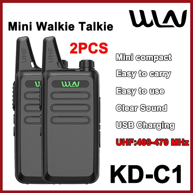 2PCS WLN KD-C1 Mini Walkie Talkie USB Charger UHF 400-470MHz Slim Transceiver 16CH Long Range Ham Two Way Radio Gift Kids KD-C1T
