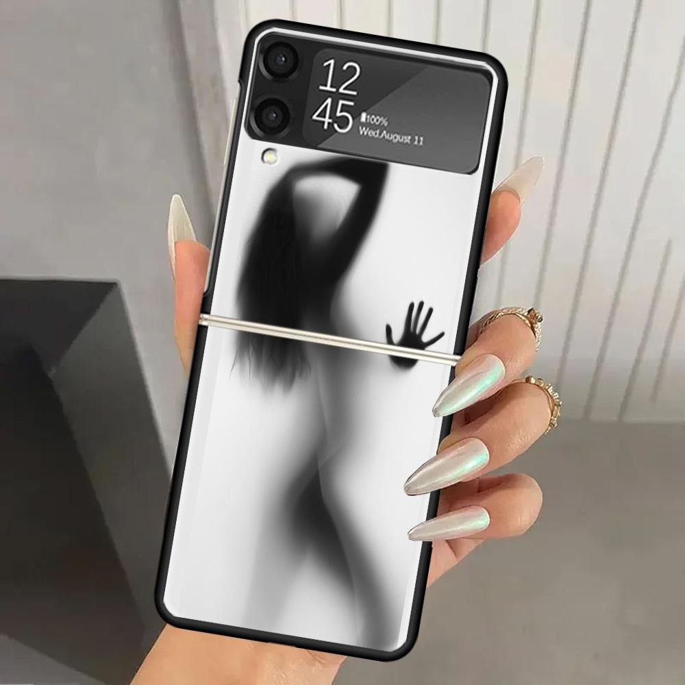 Woman Silhouettes Sexy Lady Girl Hard PC Phone Case For Samsung Galaxy Z Flip 7 6 5 4 3 Black ZFlip7 ZFlip6 Flip5 Flip4 Flip3 5G Samsung Z Flip 5