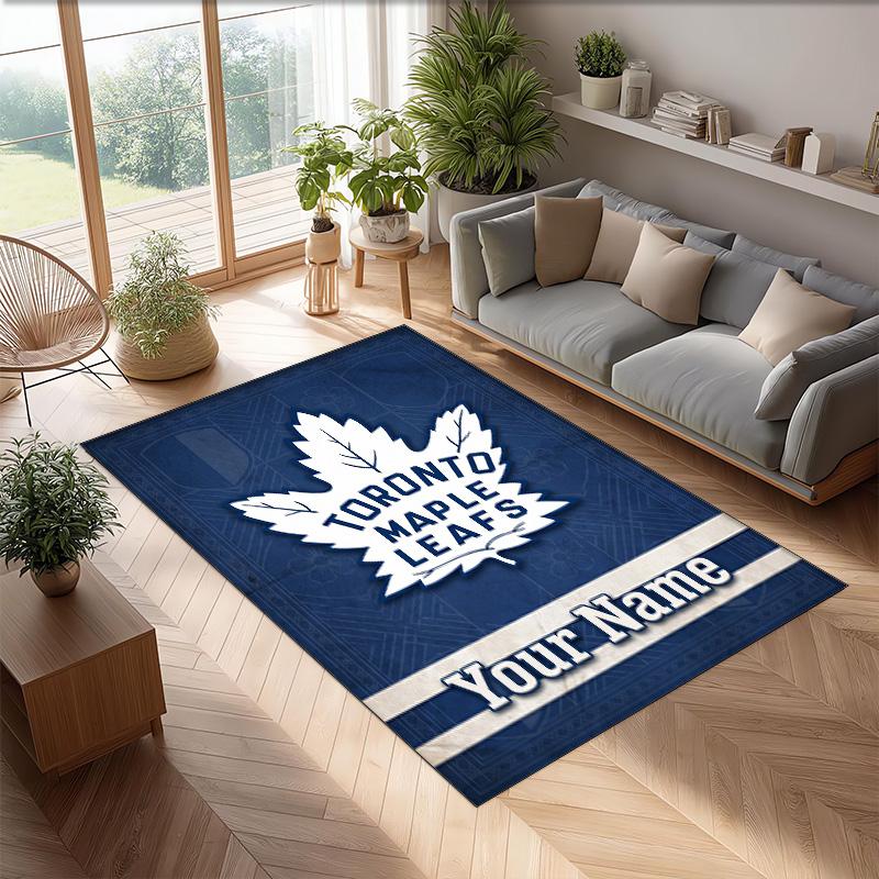 Toronto Maple Leafs Crystal Velvet Rug, Custom Name Text Personalized Non‑Slip Floor Mat for Home Decor Gift