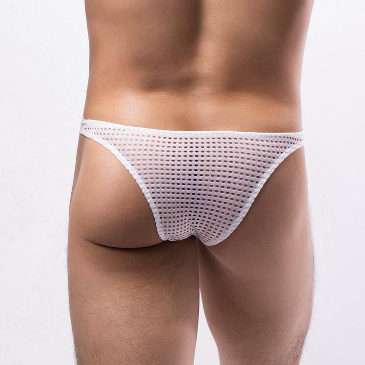 Breathable Underwear Bulge Pouch G-String Men Sexy Underpants Gay See Through Mesh Hole Panties Low Rise Bikini Trunks Lingerie