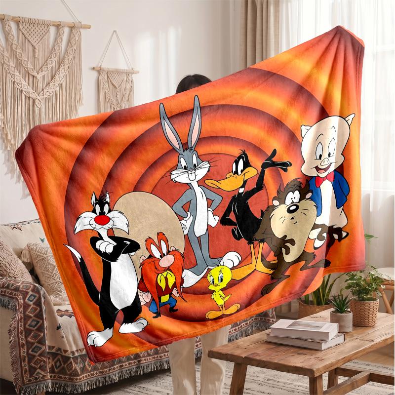Looney Tunes Printed Flannel Blanket, Skin Friendly Warm Throw for Indoor Couch Bed Daily Use