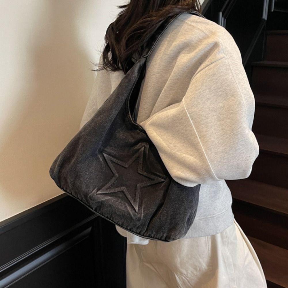 Large Capacity Canvas Shoulder Bag Leisure Women Handbag Temperament Denim Tote Bag  Women