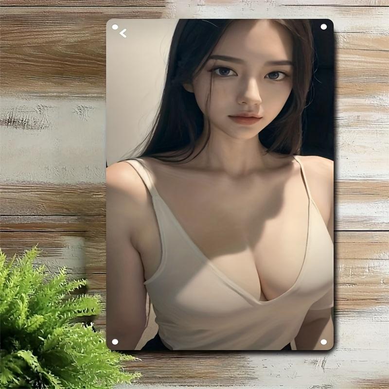 

Vintage Metal Wall Art Elegant Woman Portrait Iron Poster Brown Retro Home Decor for Living Room Cafe Bar Bedroom Modern 20x30cm