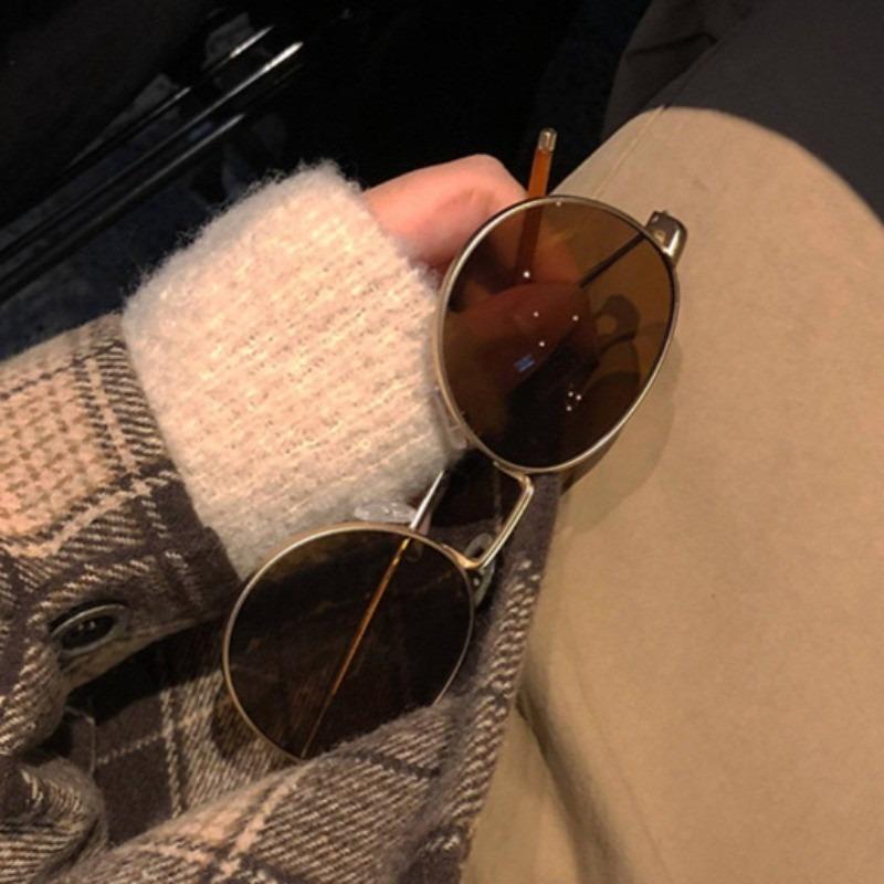 Vintage Korean Round Frame Sunglasses Women Multicolored Trendy Fashion Male Female Eyewear Top Luxury Brand Designer UV400