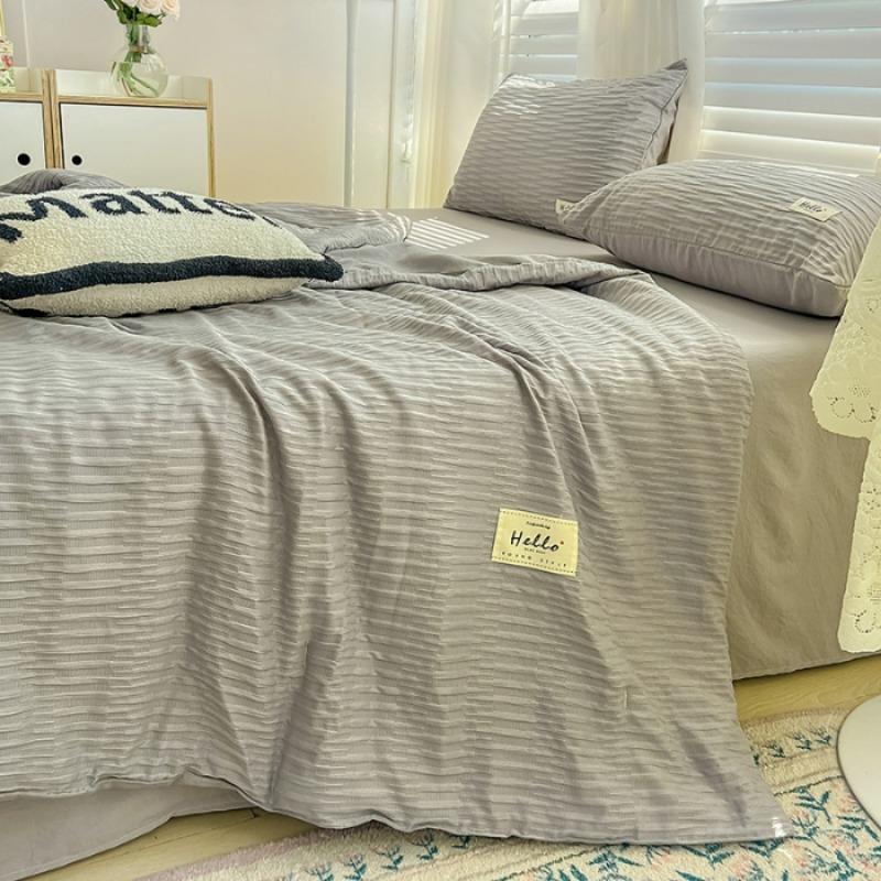 Washed Cotton Color Blocked Bed Sheets Summer Quilt Bedding Four Piece Set Summer Cool Air-Conditioned Machine Washable Quilt