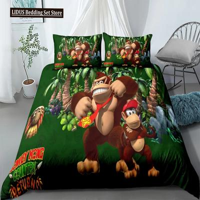 Housse de couette dessin animé singe Donkey Kong Ensemble King Queen Double Full Twin Single Taille Linge de lit Ensemble Housse avec taie d'oreiller Personnalisé
