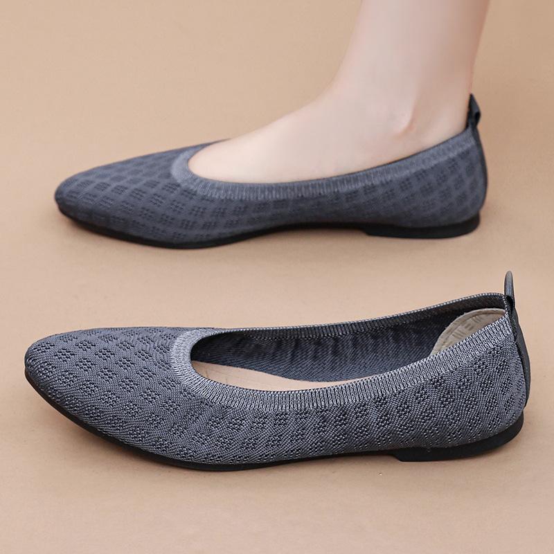 Shoes Women's Summer Versatile Casual Shoes Shallow Mouth Breathable Fly-woven Shoes Fashion Not Tired Feet Pedal Pointed Mother Shoes