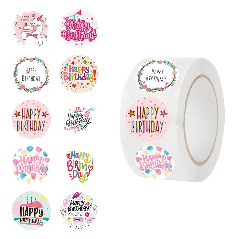 500 Pictures/roll Roll Sticker Hot-selling Tape Cartoon Happy Birthday Hand Account Material Decorative Envelope Seal