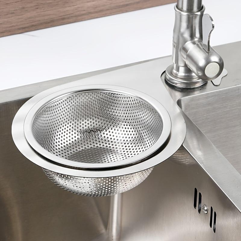 Reinforced steel swan-shaped sink filter basket, stainless steel, corner & faucet-hanging design for kitchen waste filtering.