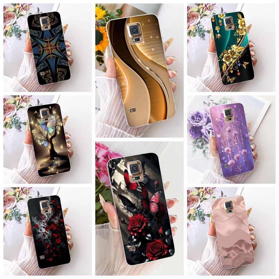 Transparent For Samsung S5 Case Fashion Butterfly Cute Cat Funny Painted Cover For Samsung Galaxy S5 SM-G900F SM-G900M Casing