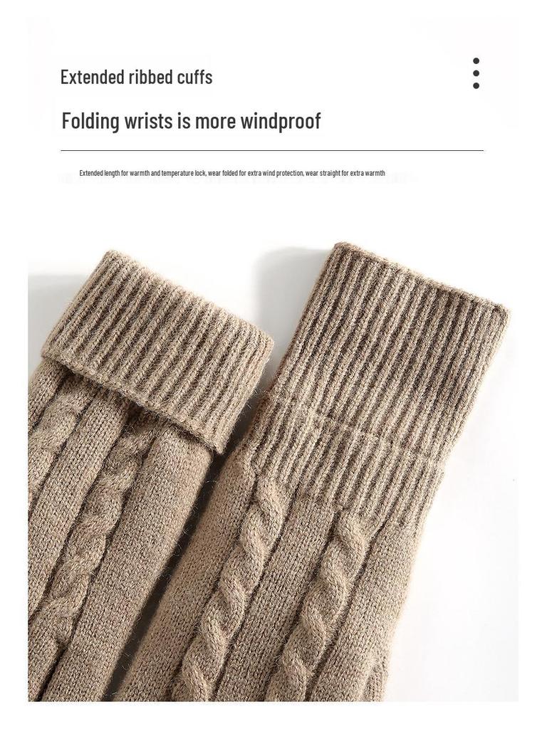 Women's Winter Knitted Touchscreen Gloves - Double-Layer Fleece-Lined, Thick Warm for Outdoor Cycling