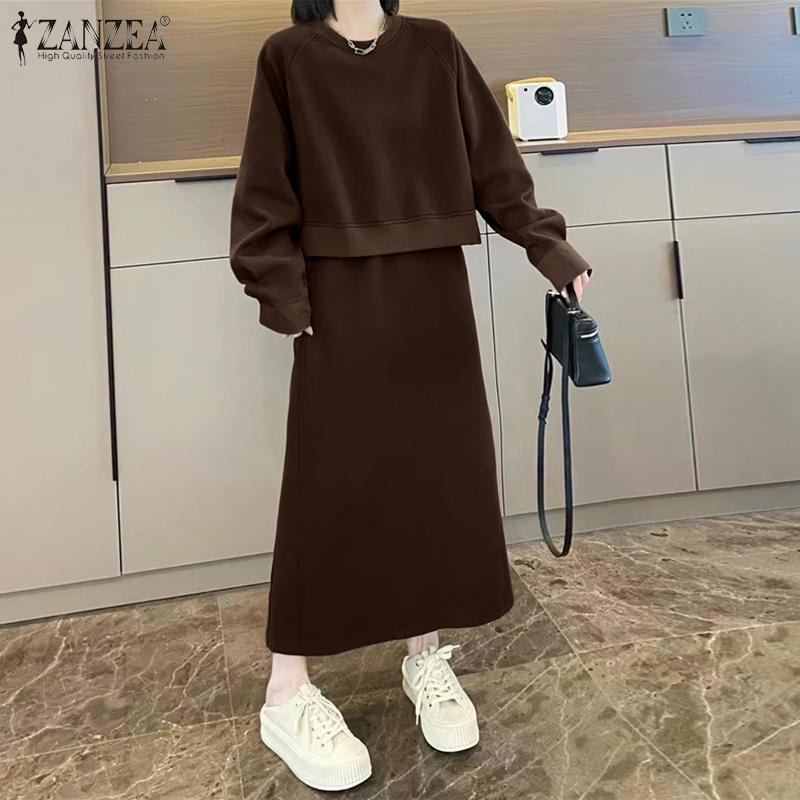 ZANZEA נשים סווטשירט וחצאית ארוכה חליפות שני חלקים