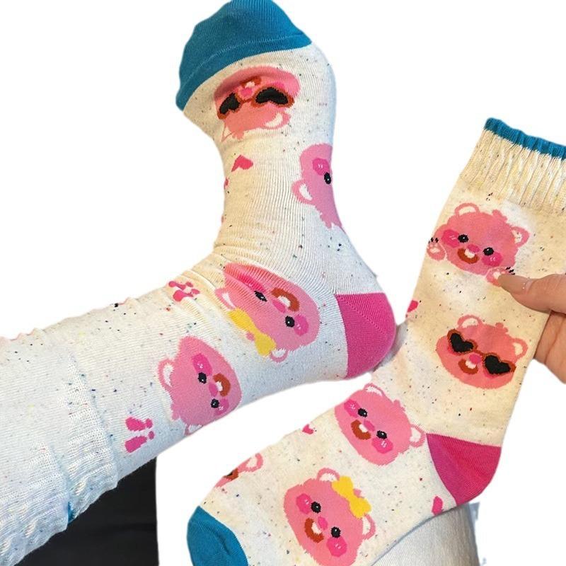 Little Beaver Ruby Socks for Girls Cute and Trendy Pink Girlish Cartoon Mid-calf Socks Colorful Dot Pile Socks