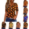 Women's Casual Halloween Print V Neck Short Sleeve Button T Shirt Top Lightweight Comfortable Fit Stylish Design
