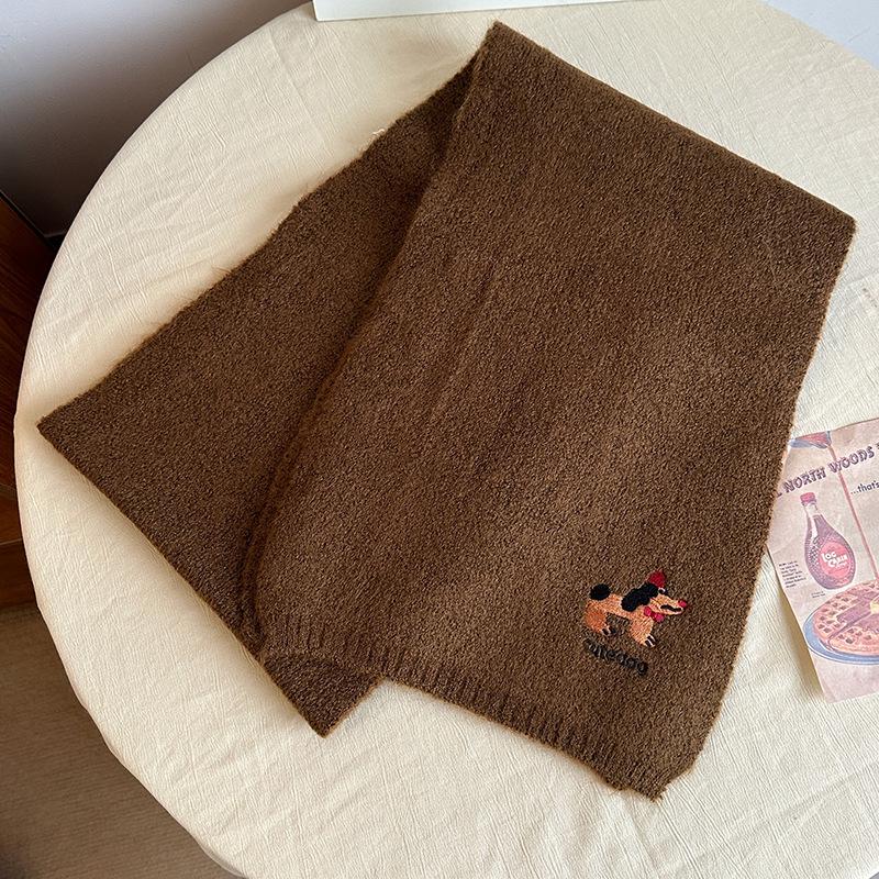 Falling Pool Knitwear: Women's Cute Puppy Embroidered Winter Scarf - Warm, Versatile Cartoon Neck Warmer