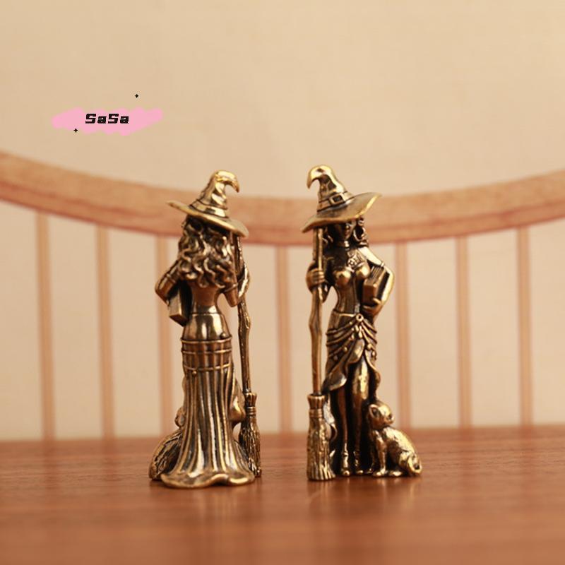 S-1Pc Retro Beautiful Wizard Characters Figurines Brass Magic Small Statue Desktop Decoration Crafts Home Ornament