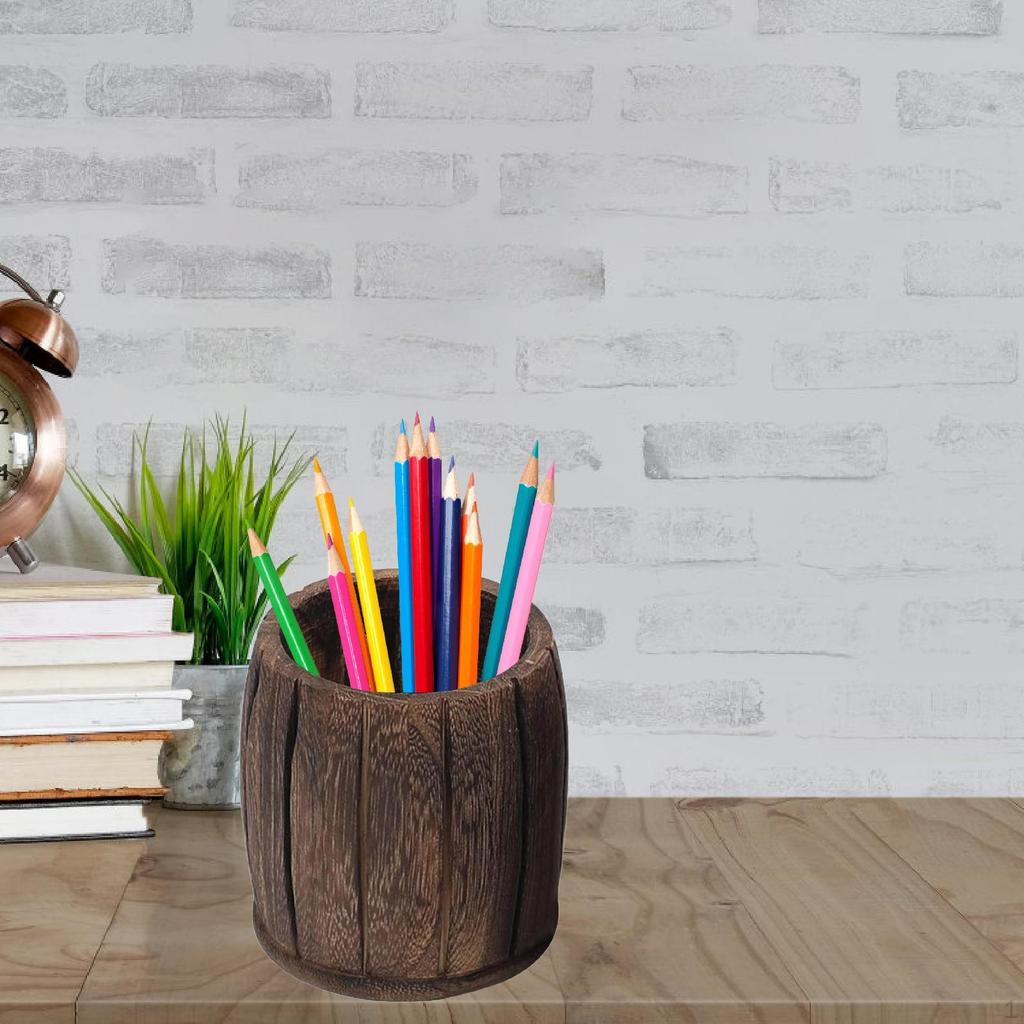 Wooden Pencil Holder Pen Cup Farmhouse Box Desk Organizer for Drawing Office Supplies