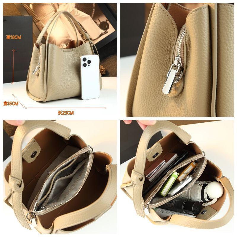 Single Shoulder Messenger Bag Commuter Leather Handbag Premium Niche Design Bucket Bag Vegetable Basket