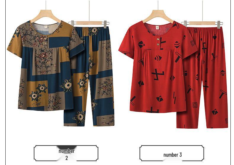 Mom's Bamboo Cotton Plus Size Summer Casual Set – Loose Short-Sleeve Top & Two-Piece Outfit for Middle-Aged and Elderly Women