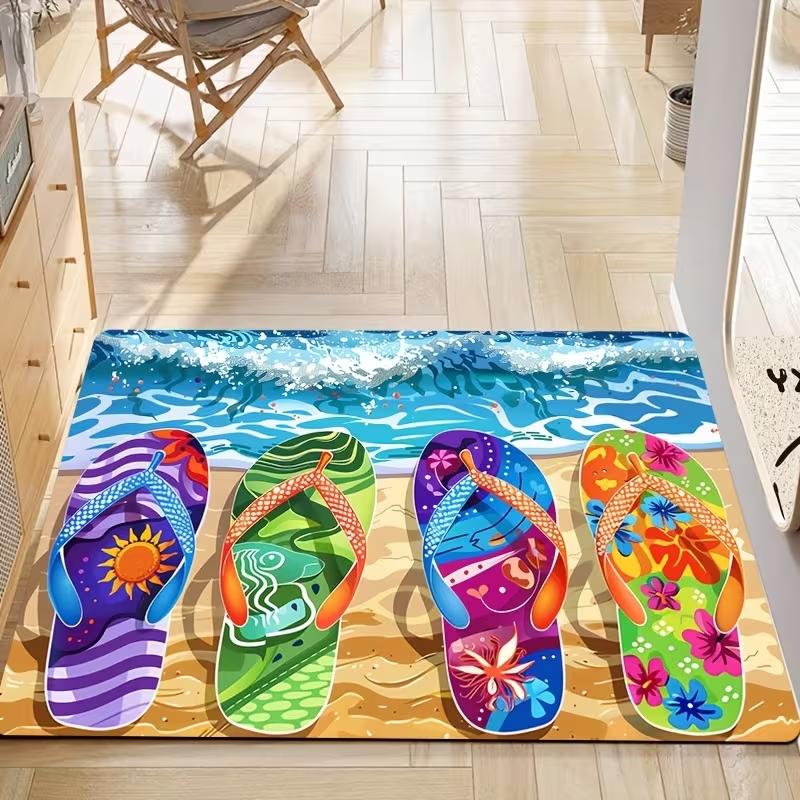 1pc Ocean Starfish Seashell Welcome Doormat Starfish Shells Rope Accent Mat Soft Mat for Entryway Kitchen Bathroom Livin Decor