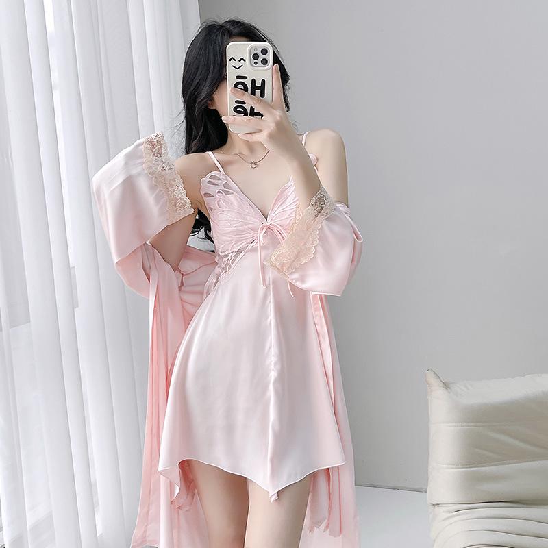 2025 Damen Eis Seide Schleife Rückenfrei Pyjama Set: High-End, Ausgeschnitten, Stil reines Verlangen, Premium Dünne Zweiteilige Homewear