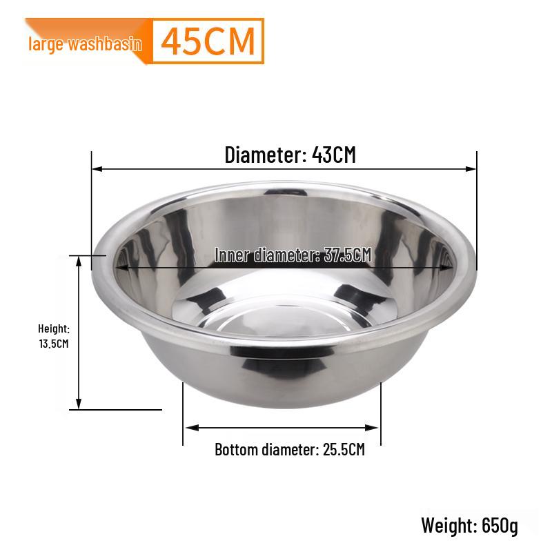 Extra Large Non-Slip Stainless Steel Bowl for Vegetables, Dough Kneading, and Laundry