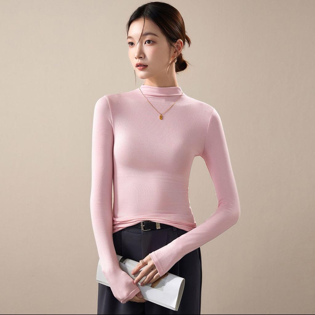 Women Fleece Mock Neck Thermal Tops Long‑Sleeve Slim Fit Basic Undershirt T‑Shirt M‑3XL