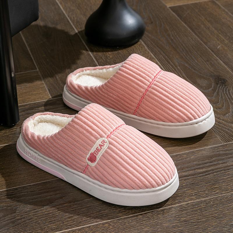 Lightweight brown bear head cotton slippers home use plush plush slippers autumn and winter warm couple cotton slippers