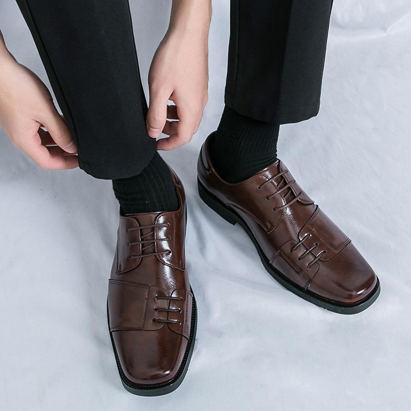 48 Square Head Leather Shoes Men's Business Dress Casual Fashion Trend Shoes Wedding Party Wedding Shoes