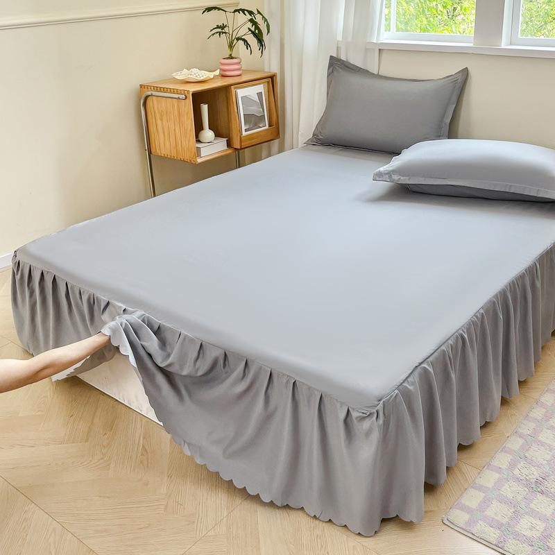 White Ruffled Bed Skirt Solid Color Dust Ruffle Cover with Elastic Cotton Washed Bedspread Non-Slip Mattress Protector Four Season Universal Bedding