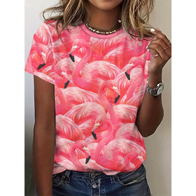 

Модные футболки с принтом фламинго 3D, женские, новые, повседневные, с коротким рукавом и круглым вырезом, футболки Y2k Harajuku, большие футболки, топы, женская одежда 8XL