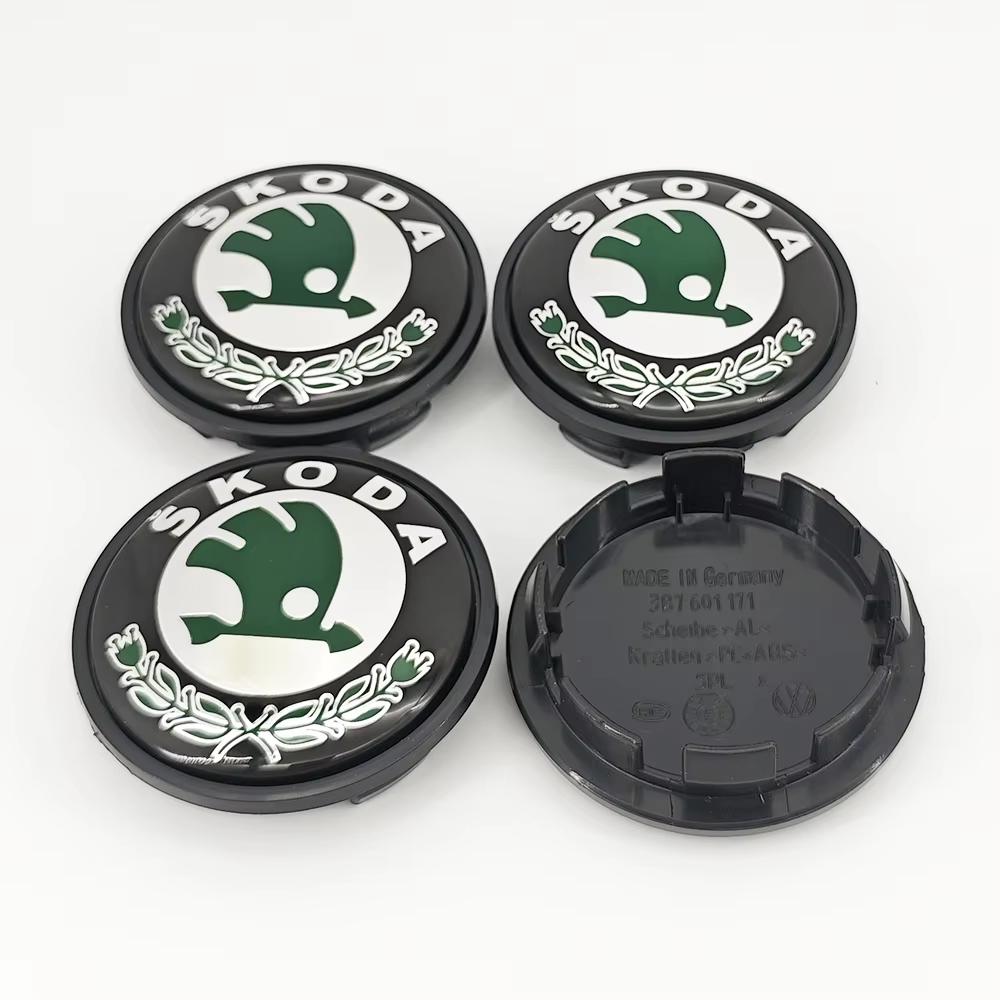 4pcs 56mm 65mm Green Black Chrome Car Wheel Center Caps for Skoda Rims Hubcaps Cover Emblem Badge Logo Auto Styling Accessories