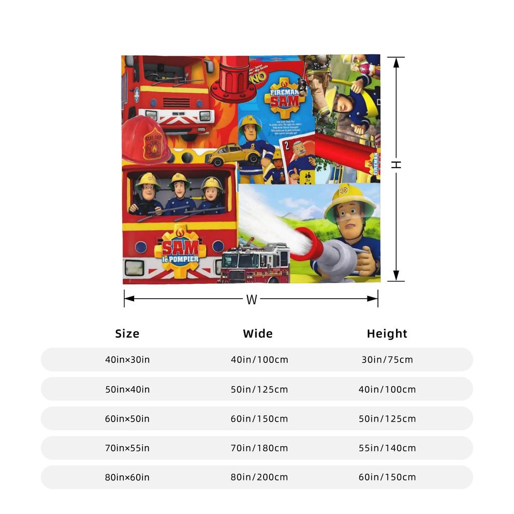 Fireman Sam Wool Blankets Firefighters Novelty Throw Blankets for Bed Sofa Couch 150*125cm Rug Piece