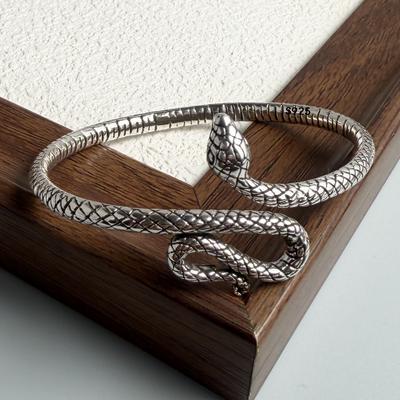 100% Solid 925 Sterling Silver Retro Bracelet for Women Men Vintage Handmade Snake Simple Bracelet Birthday Gift