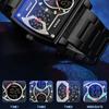 Gold Großes Zifferblatt Drei Zeitzonen Herren Armbanduhren Edelstahl Herren Sport Digital Militär Quarz Uhr Leuchtende Herrenuhr