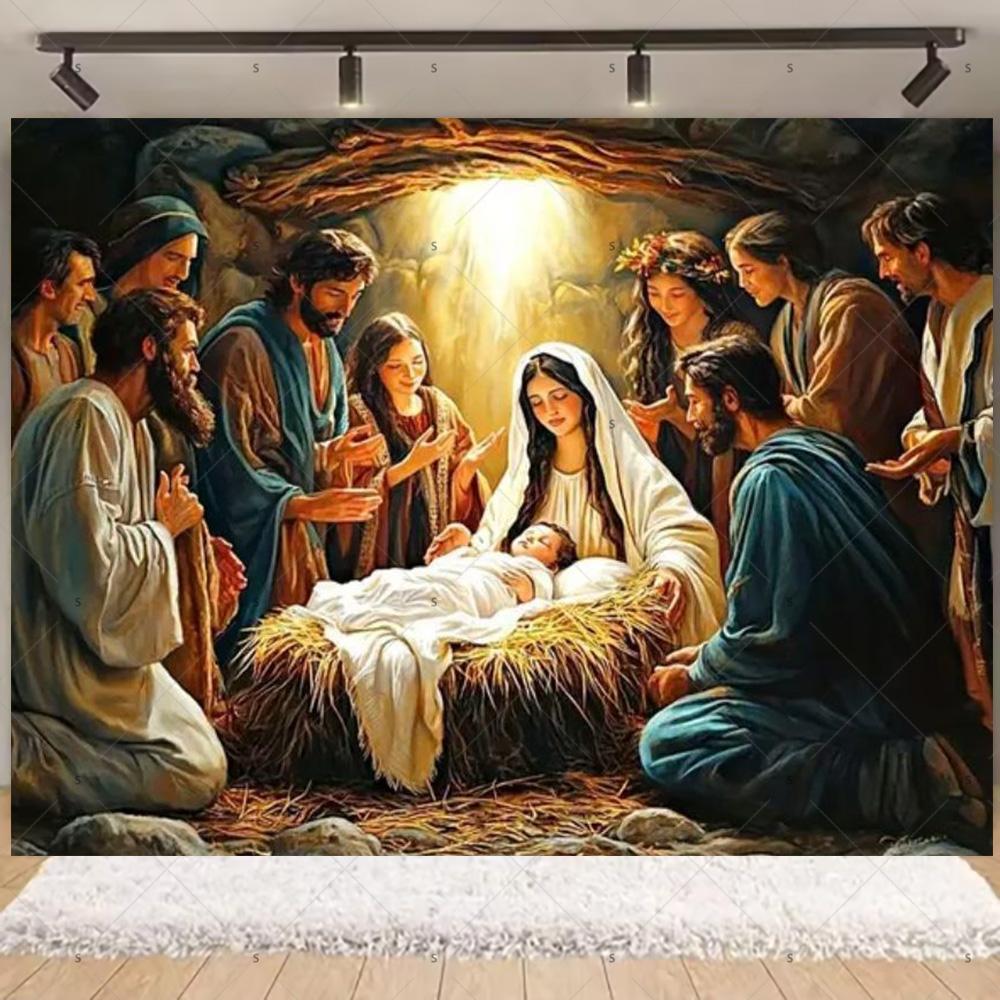 Nativity Scene Background Banner Starry Night Traditional Christmas Religious Jesus Backdrop Supplies Christmas Party Decoration