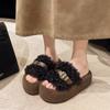 Women Fashion Slippers Round Toe Platform Sole Belt Buckle Open Toe Cotton Slippers Outdoor Fashion Plus-size One-line Slippers