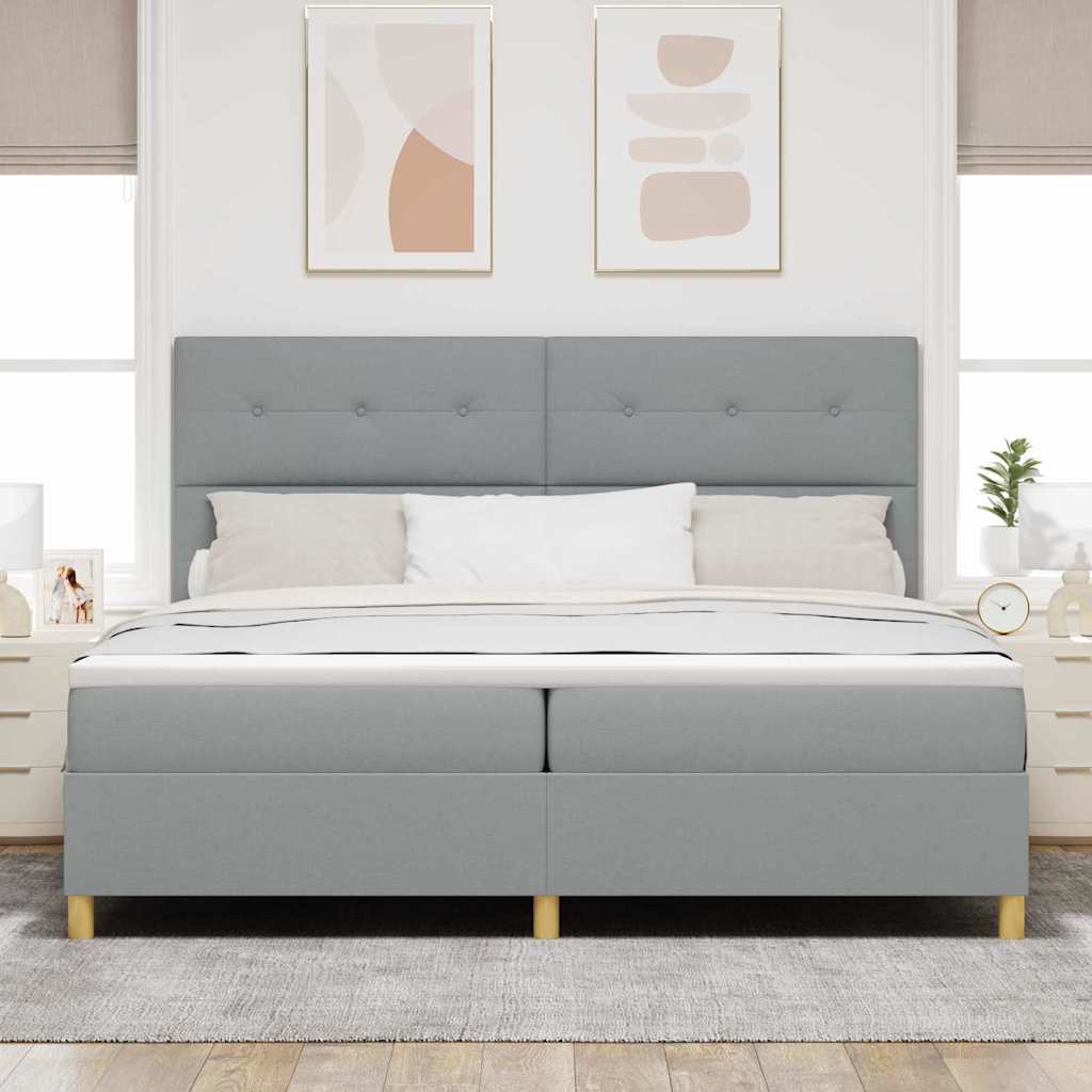 Box Spring Bed with Headboard Light Grey 200 x 200 cm Fabric
