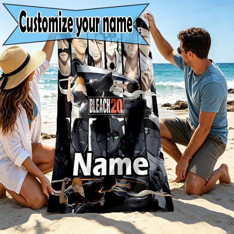 Custom Name Personalized BLEACH Print Beach Towel, for Trip Camping Beach Party Home Decor, Birthday Gift for Family & Friends
