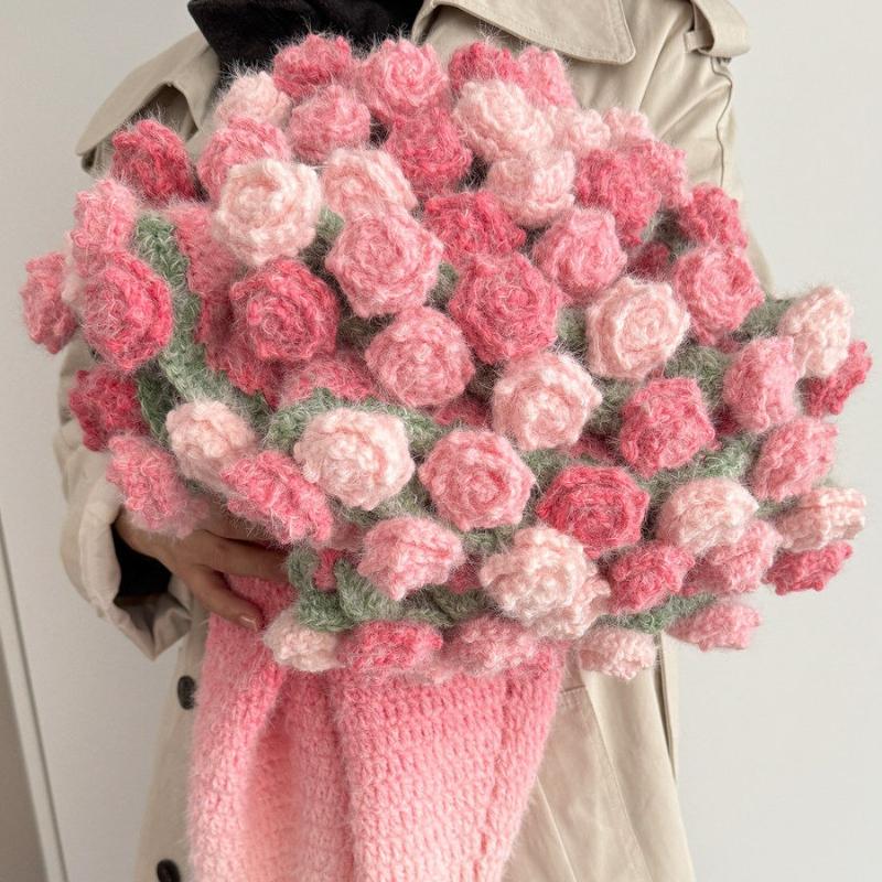 Colorful Rose Blanket Home Decorations Soft Blanket for Bedroom Flower Bouquet Blanket Handmade Birthday Christmas New Year Gift
