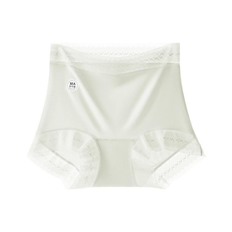 Plussize Ladies Summer Ultra Thin Lace Ice Silk Extended Crotch Without Trace High Waist Flat Angle Briefs