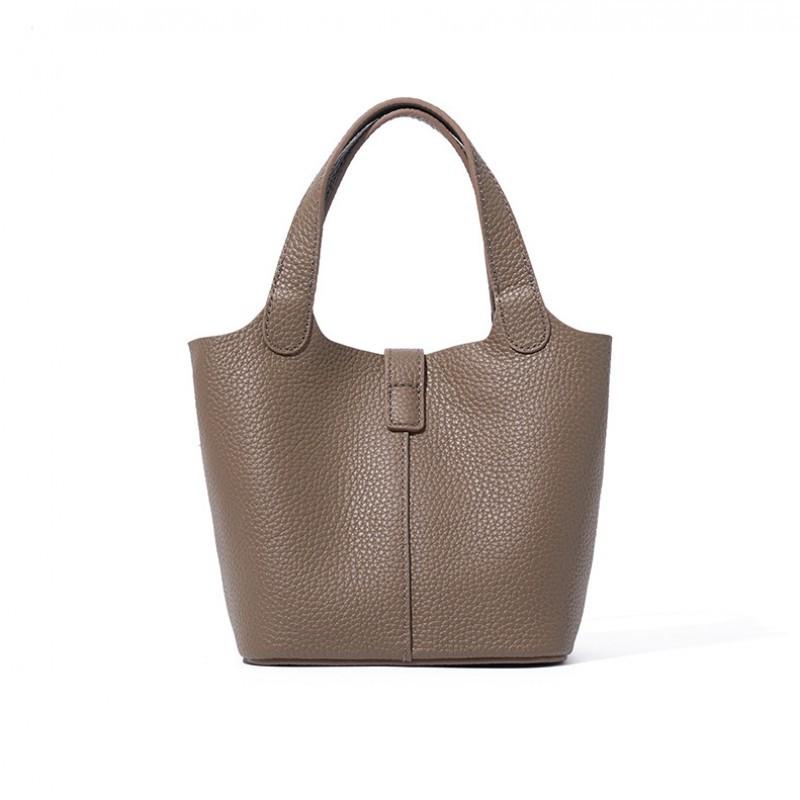 Genuine Leather Vegetable Basket Women's Bag First-layer TC Grain Cowhide Portable Bucket High-end Niche Single-shoulder Cross-slung