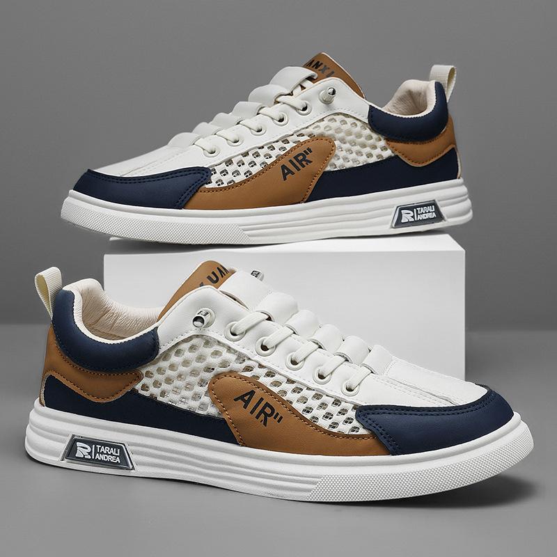 Men's Shoes 2024 Summer Shoes New Versatile Casual Sports Hollow Breathable Men's Non-slip Mesh White Board Shoes