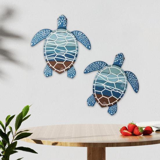 Wooden Beach Wall Art Vintage Sea Turtle Duck Bird Wall Decor Rustic Farmhouse Coastal Ocean Hanging Ornament for Living Room Bedroom