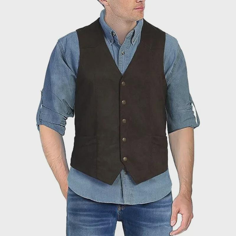 Vestă de costum retro cu gât în V, slim fit pentru bărbați, pentru ținută casual și formală