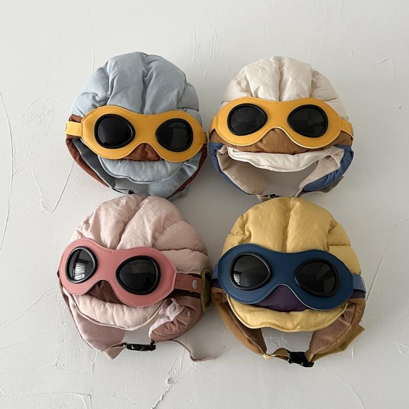 Adjustable Winter Pilot Cap With Goggles Ear Protections For Infants Soft Nylon Flight Hat For Role Play Costumes
